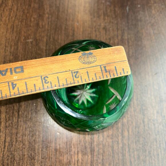 Vintage Art Glass Crystal Green Cut to Clear candle holder white barn candle co. - Picture 8 of 9